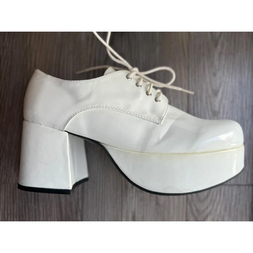 White Platform Oxford Heels, Women's Lace Up Chunky Heel Shoes, Retro size small